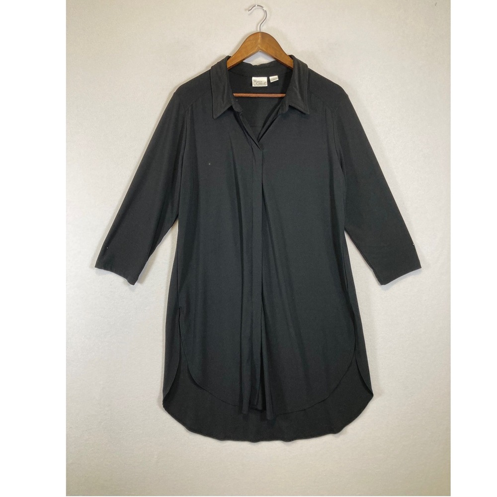 Minimalist Women with Control Women Large Black 3/4 Sleeve High‎ Low Tunic Top